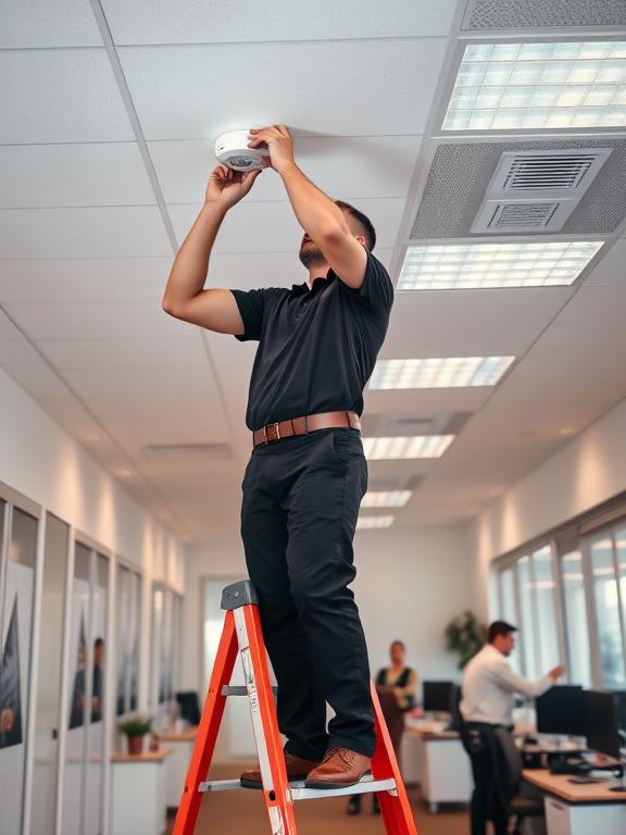 IT technician installing network equipment
